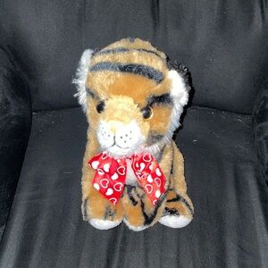 Plush Tiger Toy with Red Heart Bow